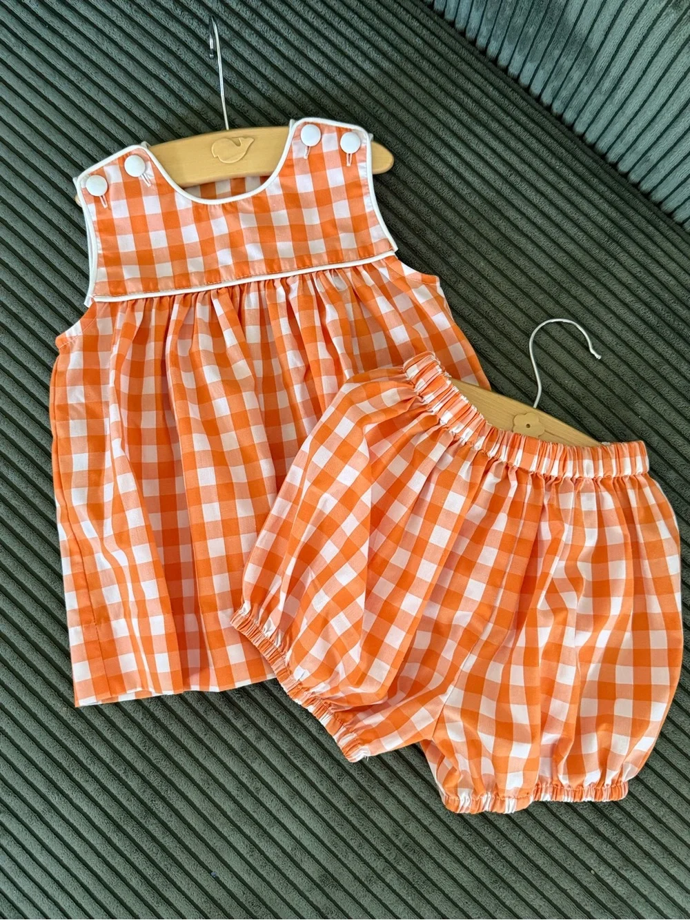 Remember Nguyen orange and white gingham bloomer Set | 24 MNTHS 🍊